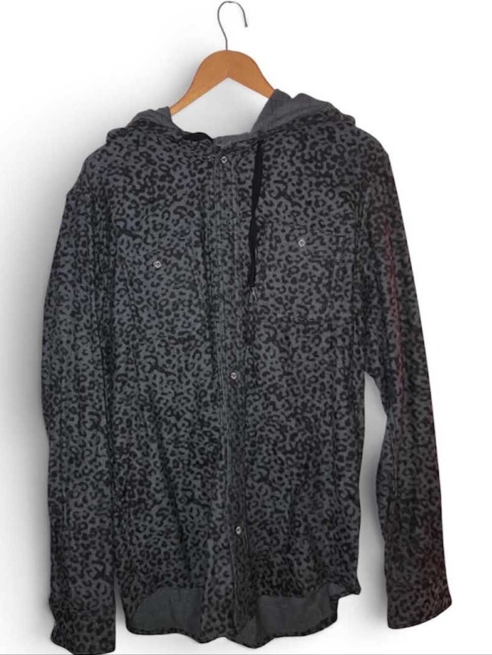 Modern Amusement Black and Gray Leopard Print Button-Down Shirt